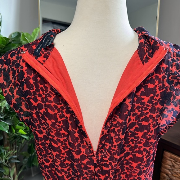 French Connection Drk Orange & Black Print Sleeveless Deep V Neck Dress - Picture 4 of 6